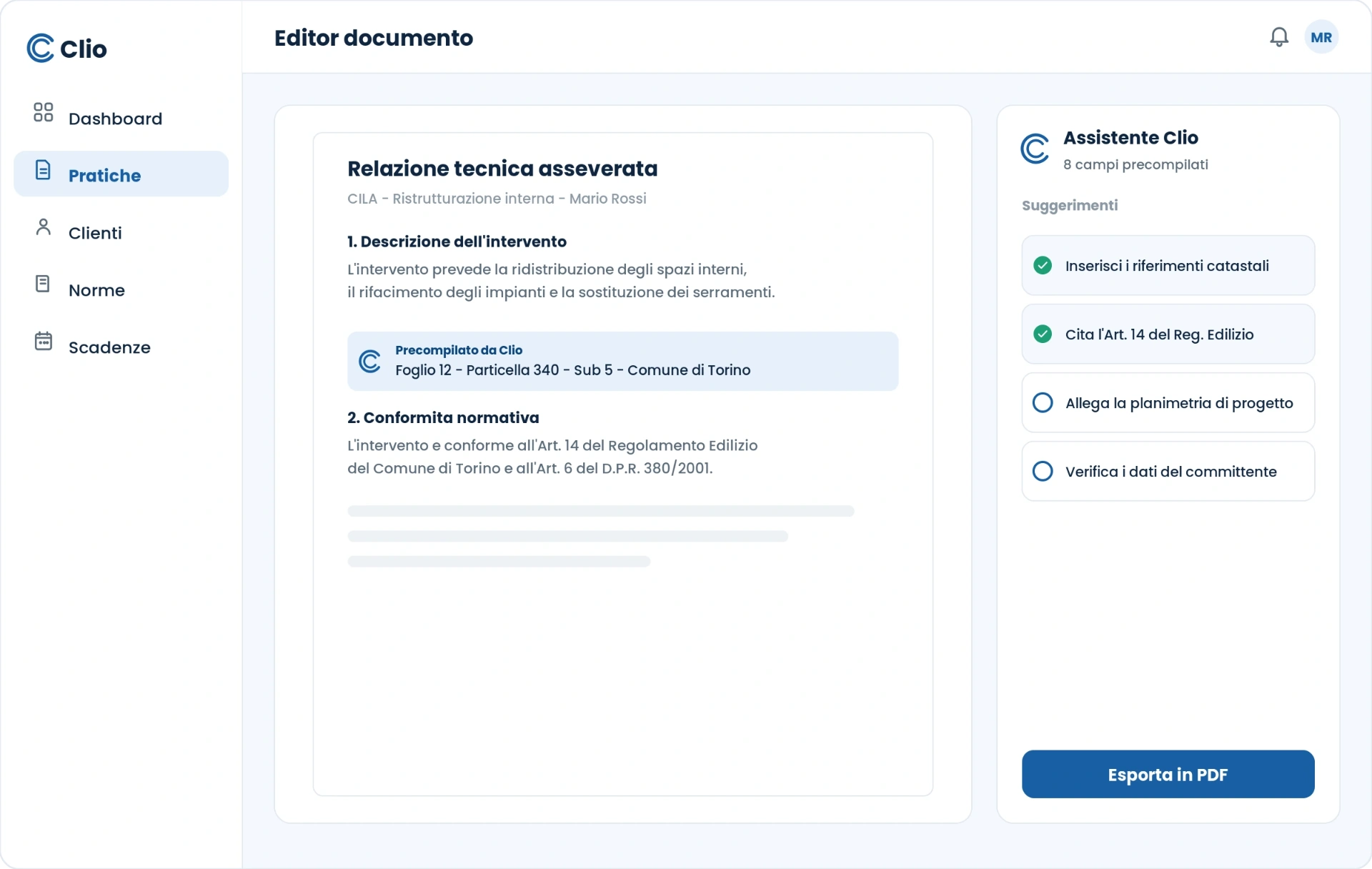 Editor documento precompilato di Urbik